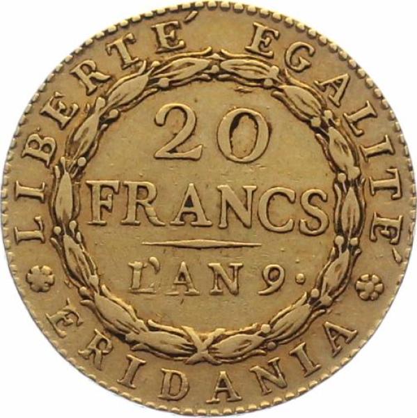 Subalpine Republik Piermont 20 Francs Marengo L'AN 9 (1800)